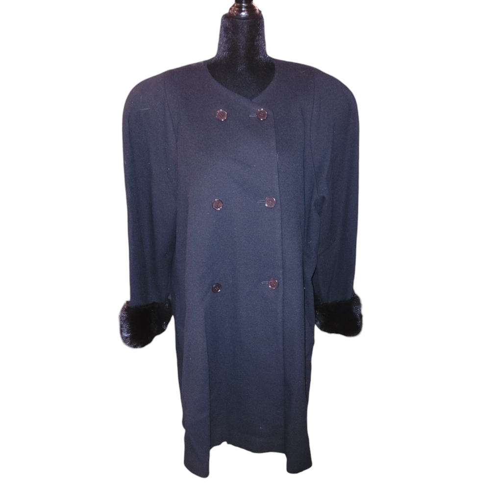 VTG Joseph Ho Double Breasted Wool Pea Coat with Camel Hair Cuffs Size 8